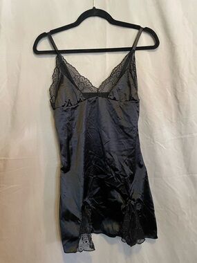 Black Lace-Trim Satin Chemise - Women Intimates & Sleepwear Night Dress Vintage
